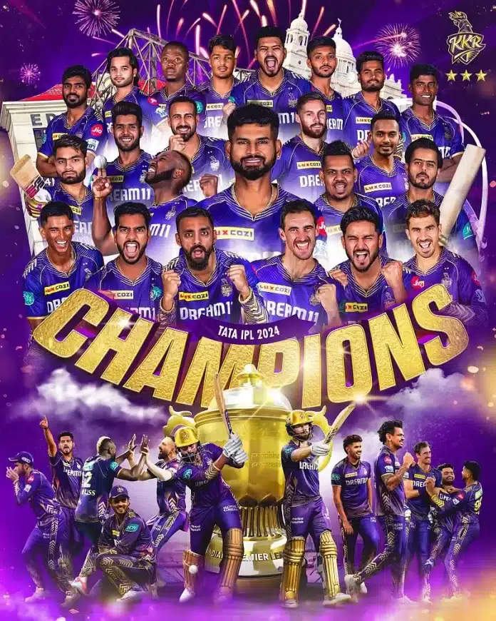 আই পি এল (IPL) ২০২৪ৰ ফাইনেলত কেকেআৰে(KKR) এছ আৰ এইচ(SRH)ক ৮ উইকেটত পৰাস্ত কৰি তৃতীয়টো খিতাপ দখল কৰে।