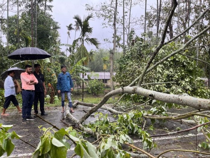 সামুদ্ৰিক ঘূৰ্ণী বতাহ ৰীমালৰ প্ৰভাৱত নগাঁও চহৰৰ লগতে সমগ্ৰ জিলাখনতো ব্যাপক ক্ষতি হৈছে।